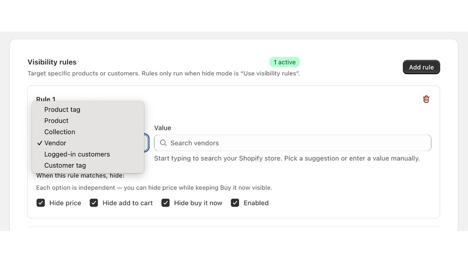 Visibility rules to hide add to cart and buy it now buttons on selected products